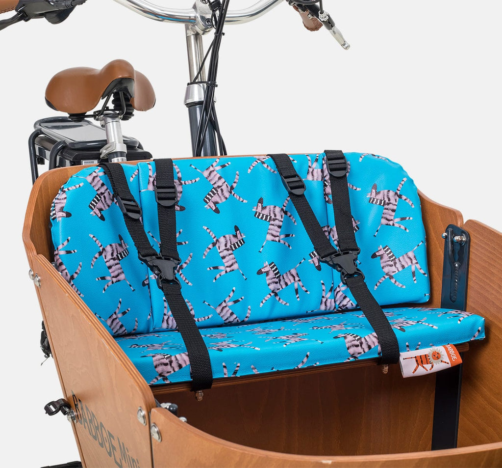 Babboe Cargo Bike Seat Cushion On Bench - Blue with Zebras (1683512623155)