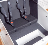 Close Up of Bench with Five-Point Harnesses and Foot Rest in White Convoy Evo Box with Headrest  (6690496905267)