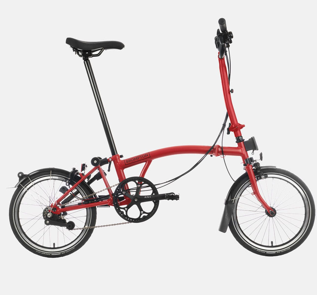 2023 Brompton C Line Explore High Handlebar 6-speed folding bike in House Red - profile