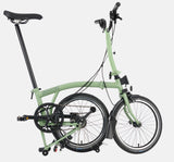 2023 Brompton C Line Explore Mid Handlebar 6 speed folding bike in Matcha Green - kickstand mode