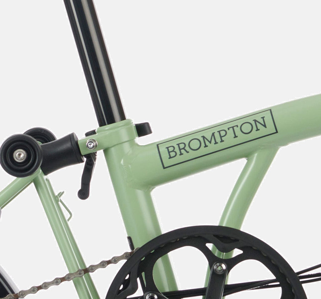 2023 Brompton C Line Explore Mid Handlebar 6-speed folding bike in Matcha Green - steel frame