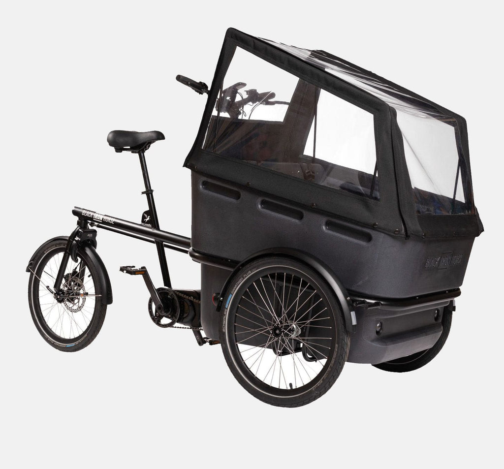 Black Iron Horse Panorama Hood with Storage on Pony Cargo Bike in Colour Black  (6634559832115)