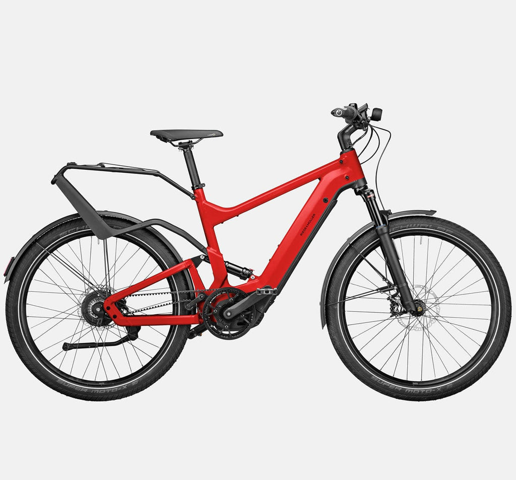 Riese & Muller Delite GT Vario Mountain E-Bike with SuperMoto-X Tires, Kiox Cockpit and Rear Rack in Chili Matte (4719358836787)